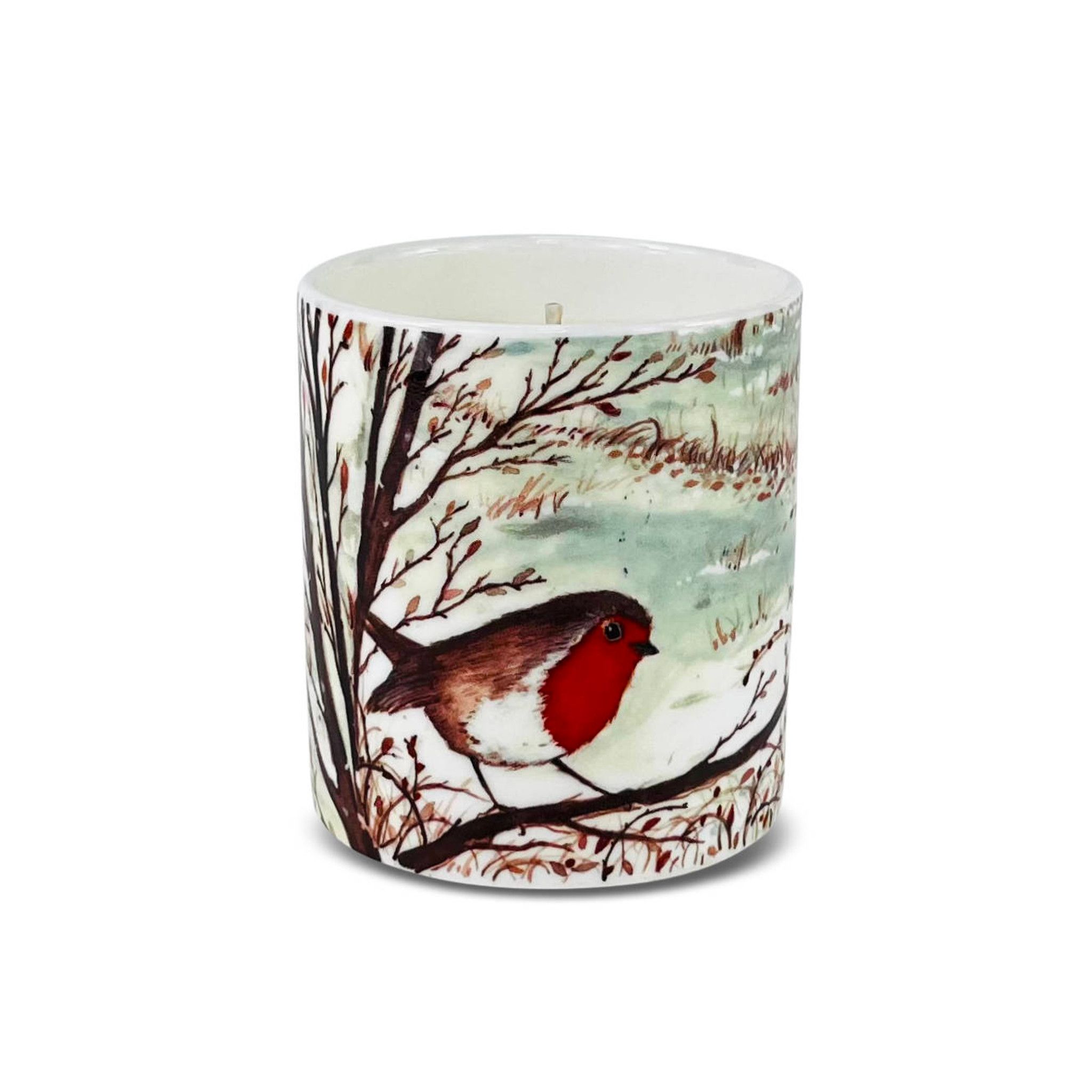 Image of Heaven Scent Plum Pudding Robin Bone China Candle