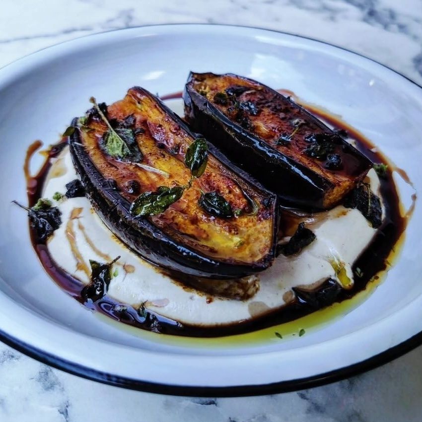 Image of Roasted Aubergine, Whipped Tahini & Pomegranate Molasses
