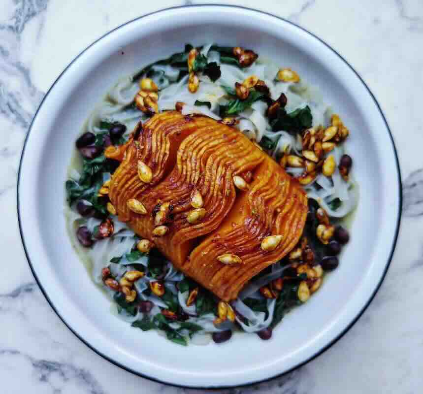 Image of Hasselback Butternut Squash with Gochujang & Peanut Glaze