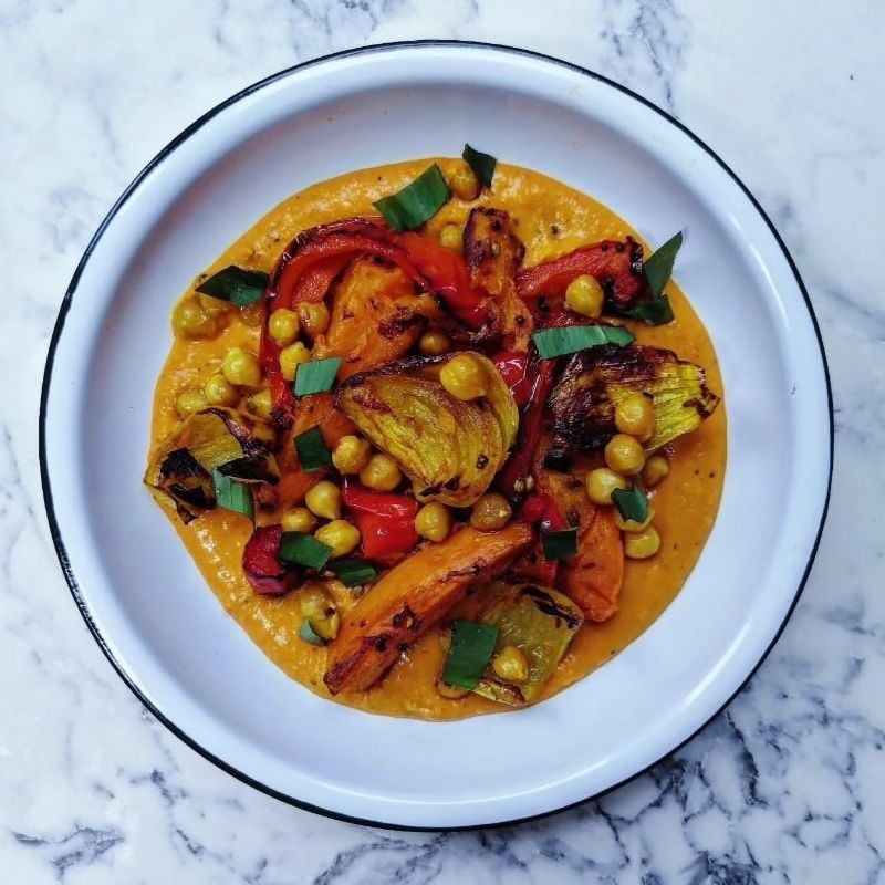 Image of Red Pepper, Sweet Potato & Peanut Easy Traybake Curry
