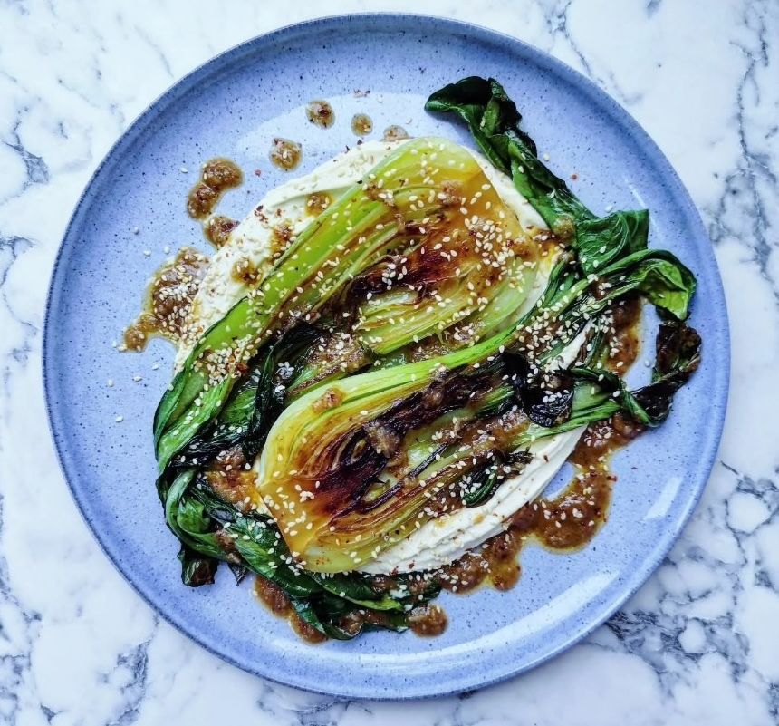 Image of Charred Pak Choi, Miso, Garlic, Chilli & LIme Butter