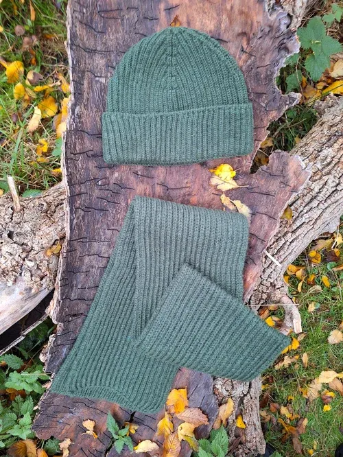 Dark Olive Green Beanie and Scarf Set