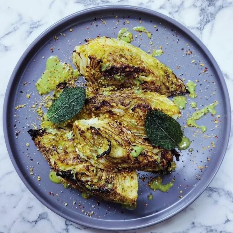 Image of Roasted Cabbage with Sage & Hemp Seed Pesto