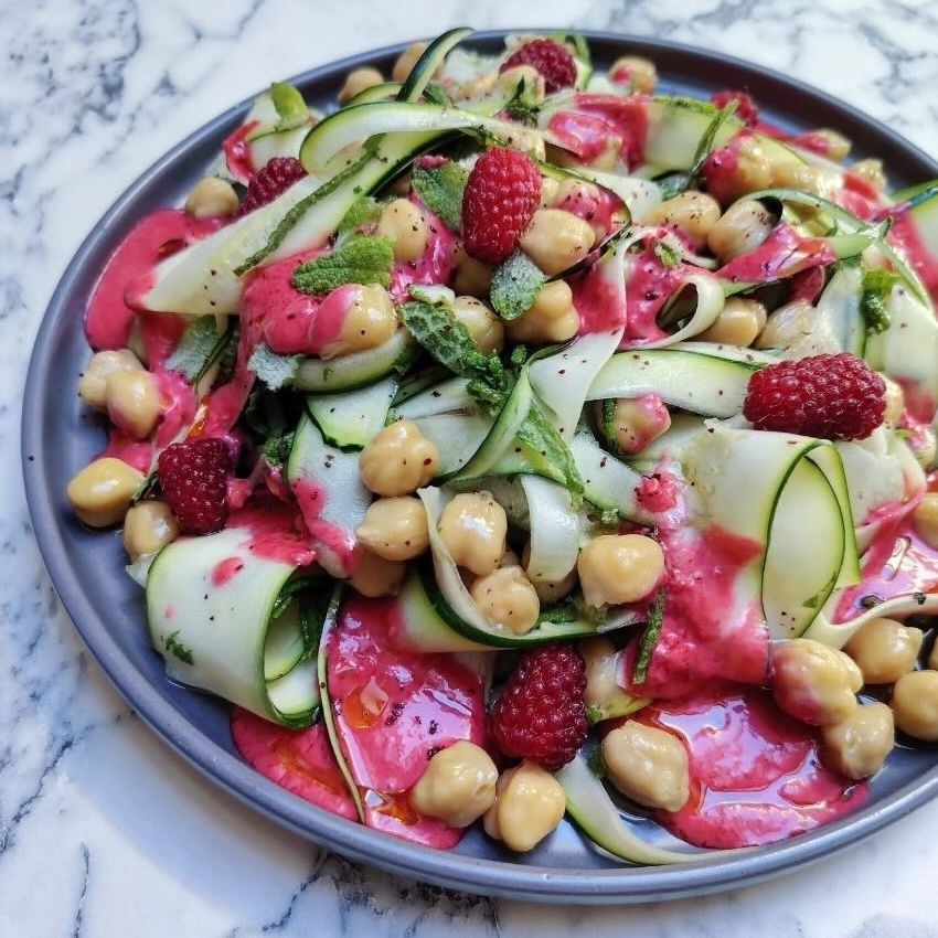 Image of Courgette & Chickpea Salad with Raspberry, Mint & Lime